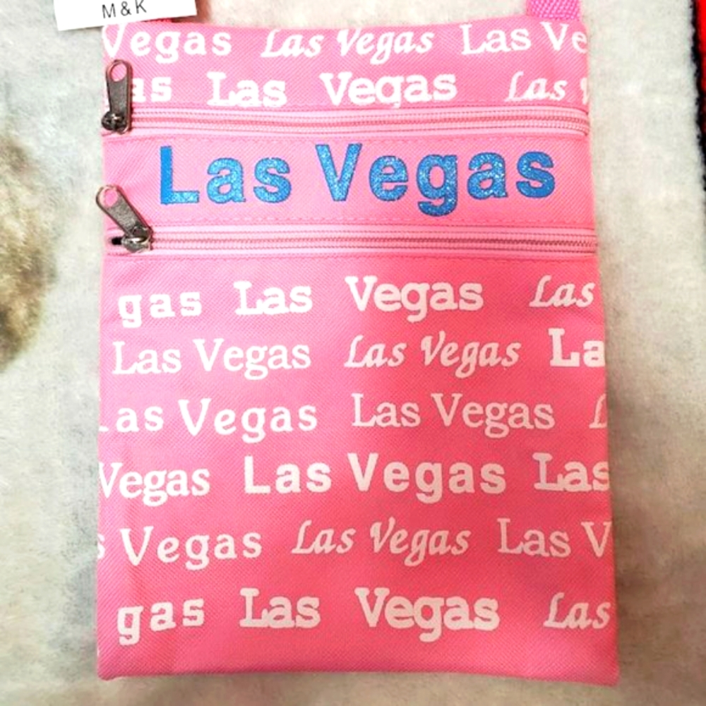 Las Vegas Pink Cross Body Strap Canvas Bag - NEW